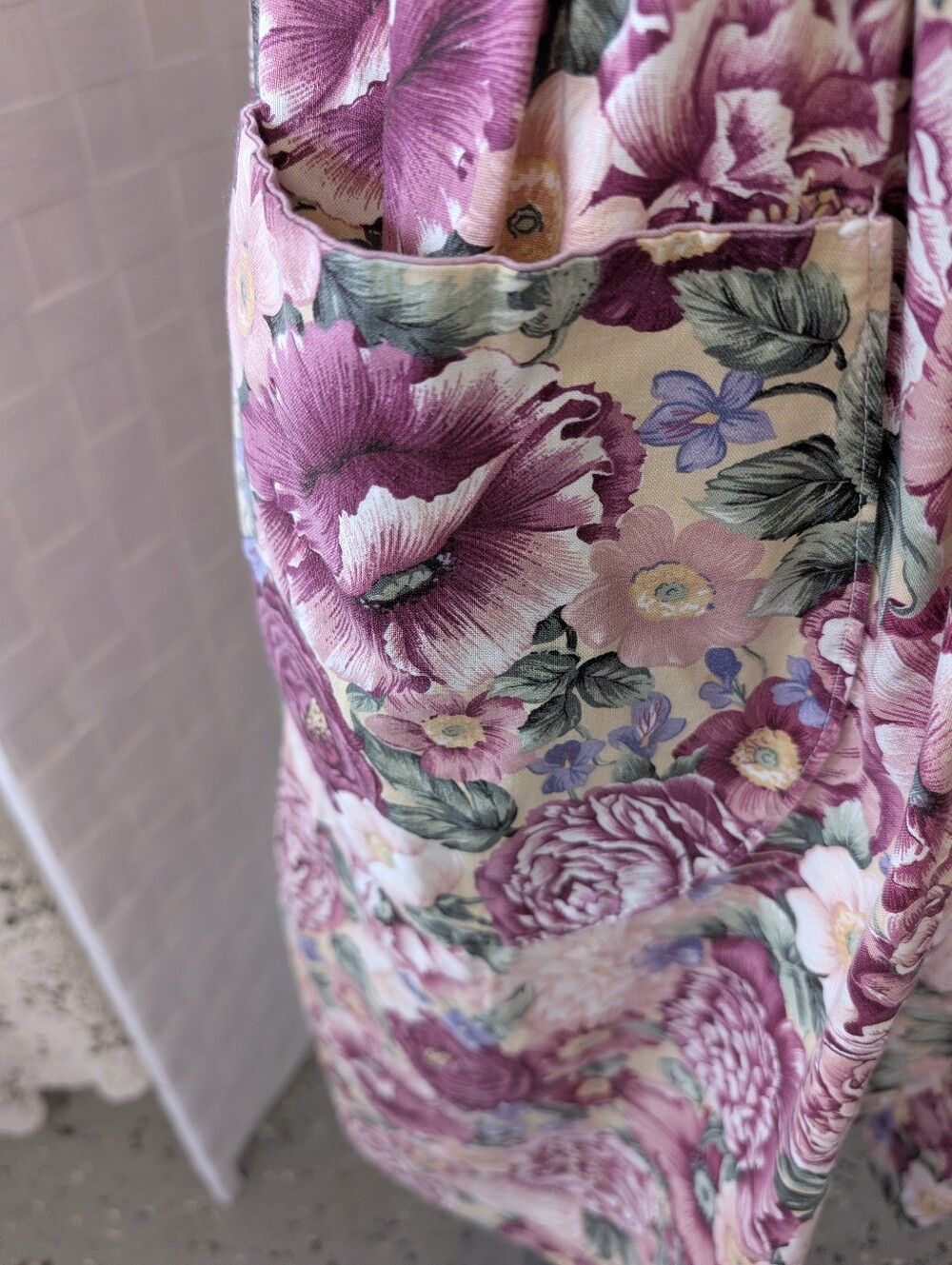 VINTAGE Cottagecore Floral Sleeveless Cotton Dress in Mauve Pink 1980 XL - Picture 4 of 7